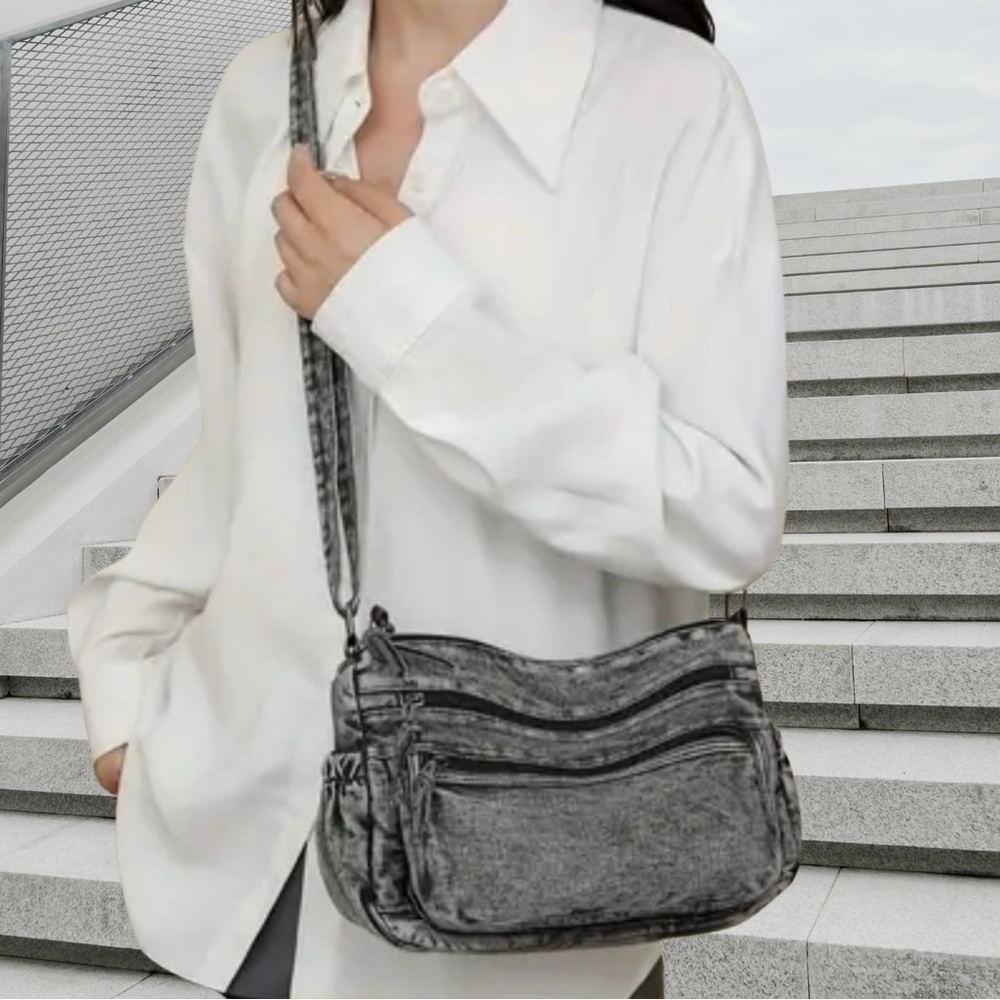 Black denim crossbody bag
